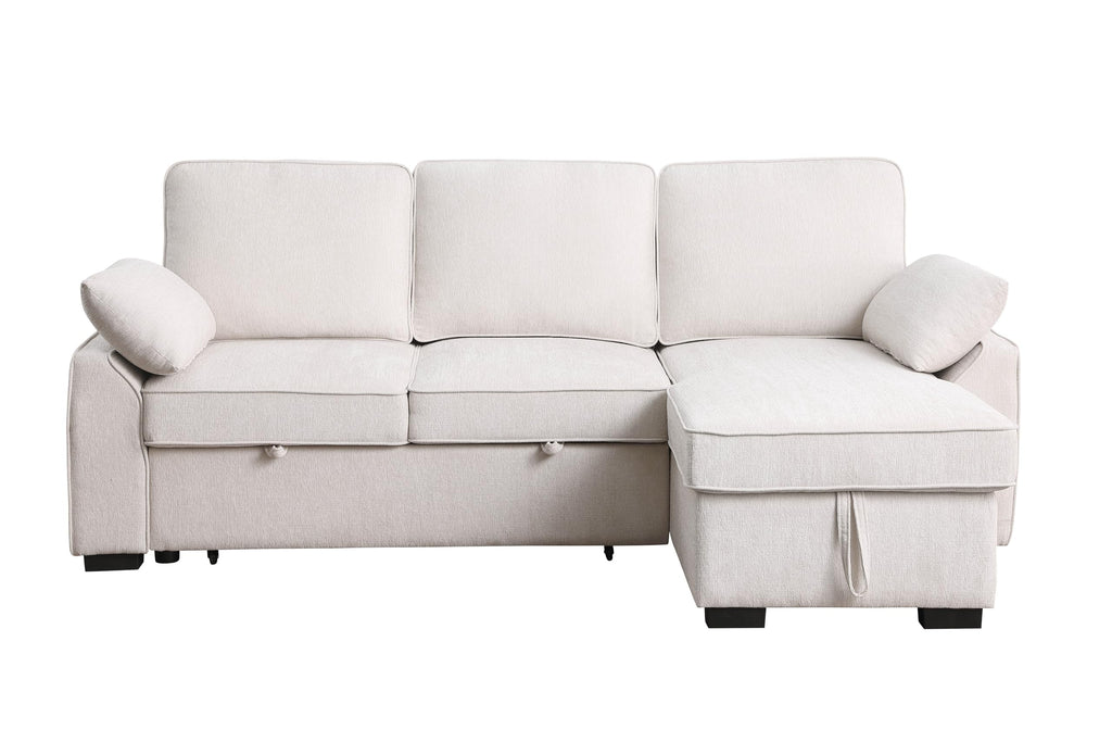 L-Shaped Pull Out Sleeper Couch Bed, Modern Chenille Upholstered Button Tufted Corner Couch Reversible Sectional