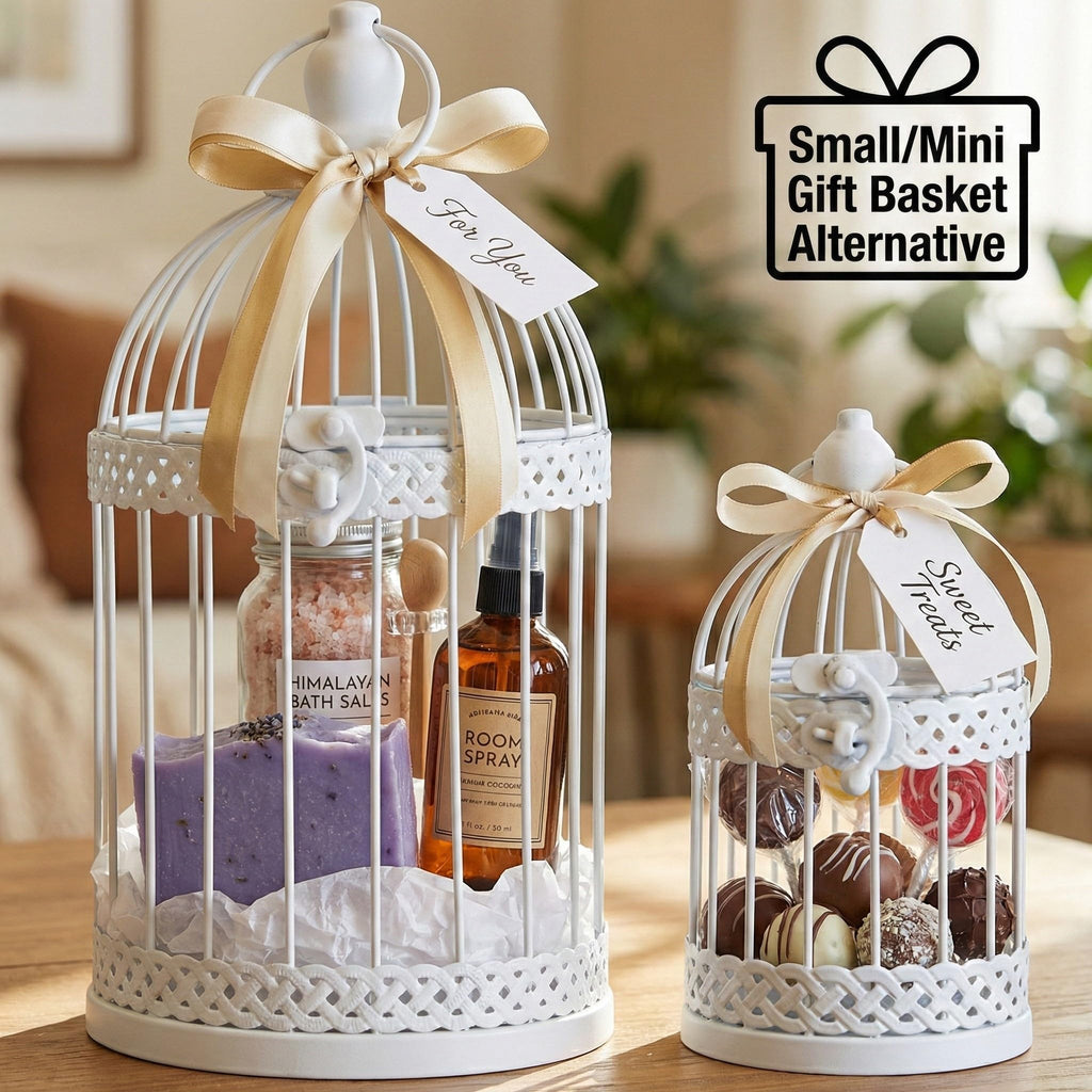 Decorative Indoor Birdcage Candle Holder Set of 2, White