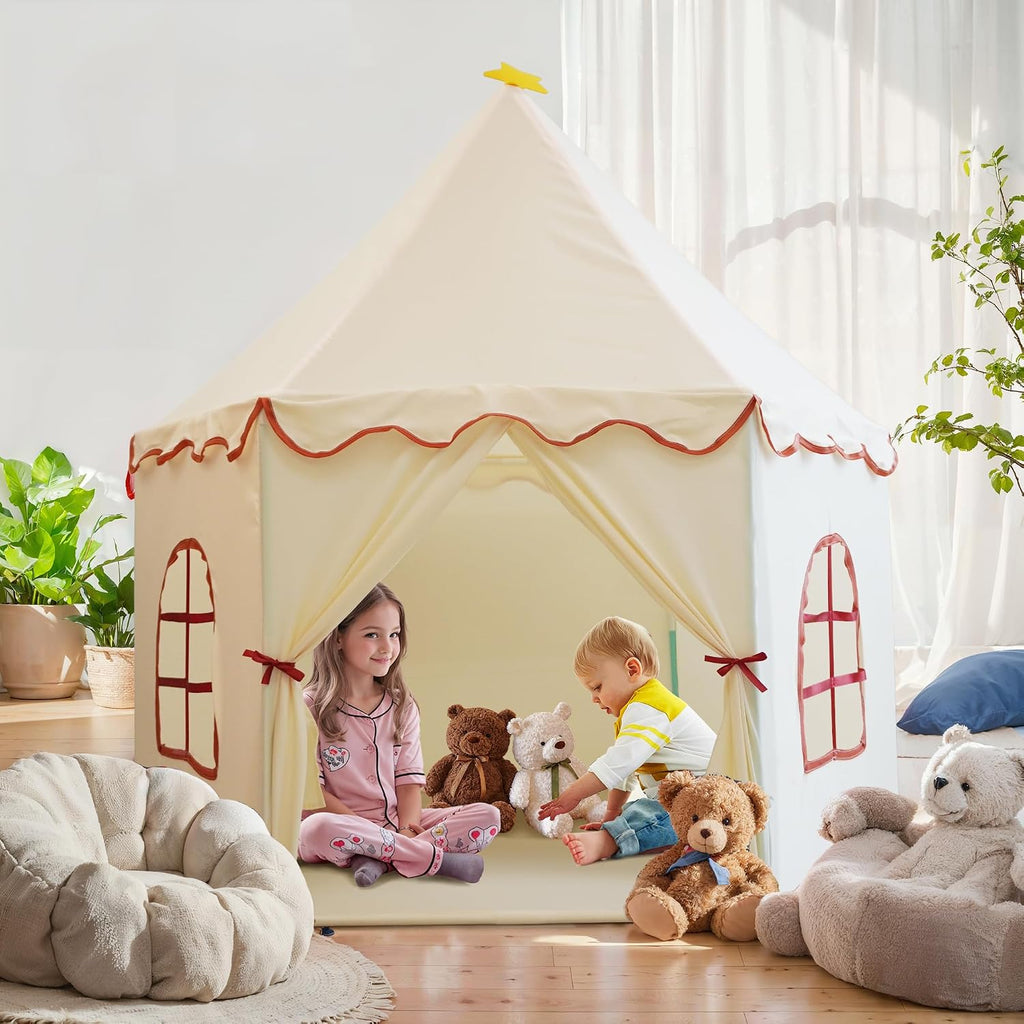 Large Girls Play Tent Princess, Kid Playhouse Christmas Birthday Gift Beige