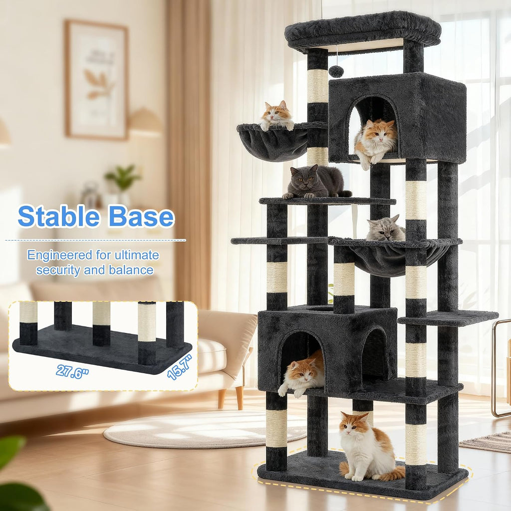 Cat Tree, 76-Inch Tall Heavy Duty Cat Tower for Big Cats