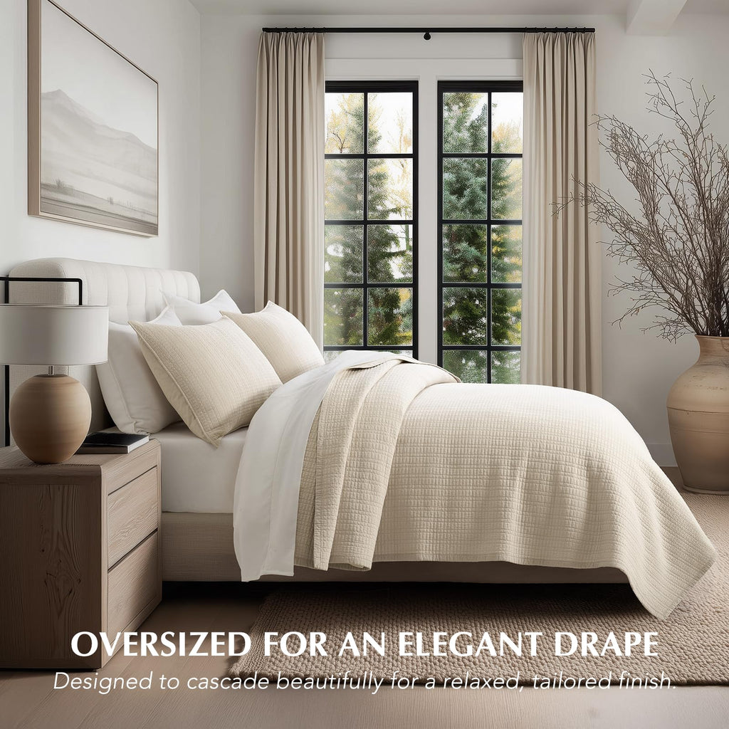 100% Cotton Modern Grid Stitch Quilt Set, Birch