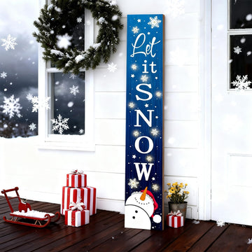 Lighted Wooden Welcome Porch Sign, 47.2"H Let It Snow Merry Christmas Winter Holiday Porch Board Sign for Front Door