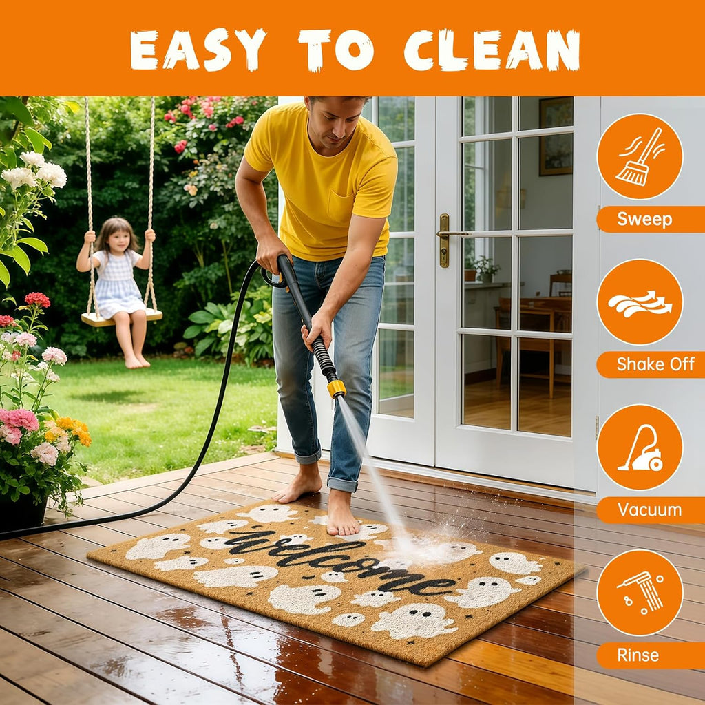 Halloween Welcome Mat Spooky Non-Slip Front Door Mat, 17x29 in | Faux Coir, Rubber Backing, Shed & Fade Resistant