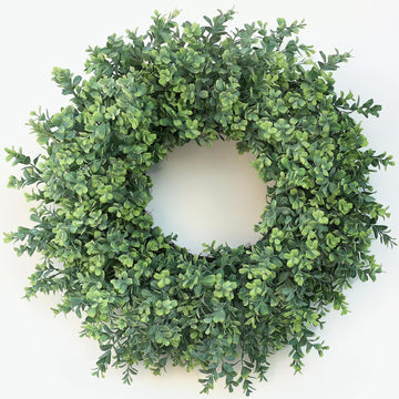 26" Artificial Boxwood Wreath Fake Plant for Front Door Decor (Green)