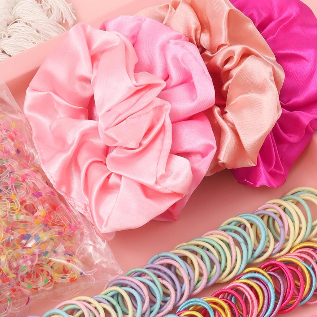 Hair Accessories Set for Girls,Toddler Colorful Elastic Hair Ties with Gift Box 505PCS, Cute Rabbit Ear Hair Ties