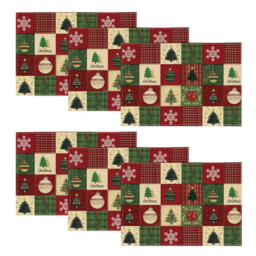 Xmas Trees Christmas Balls Placemats Set of 6, 12x18 Inch Table Mats for Winter New Year Holiday Party Kitchen Dining