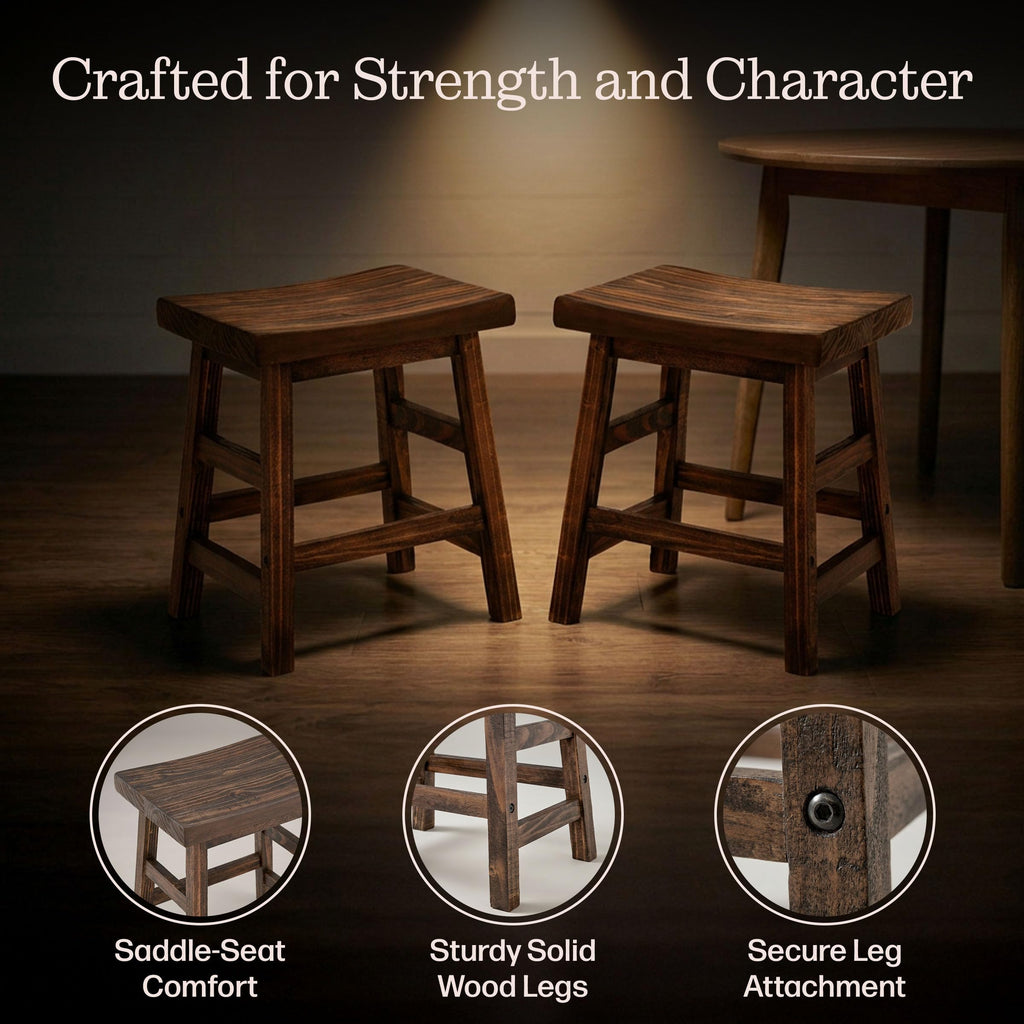 Pomona Solid Wood Bar Stool Set of 2, Rustic Brown, 20"