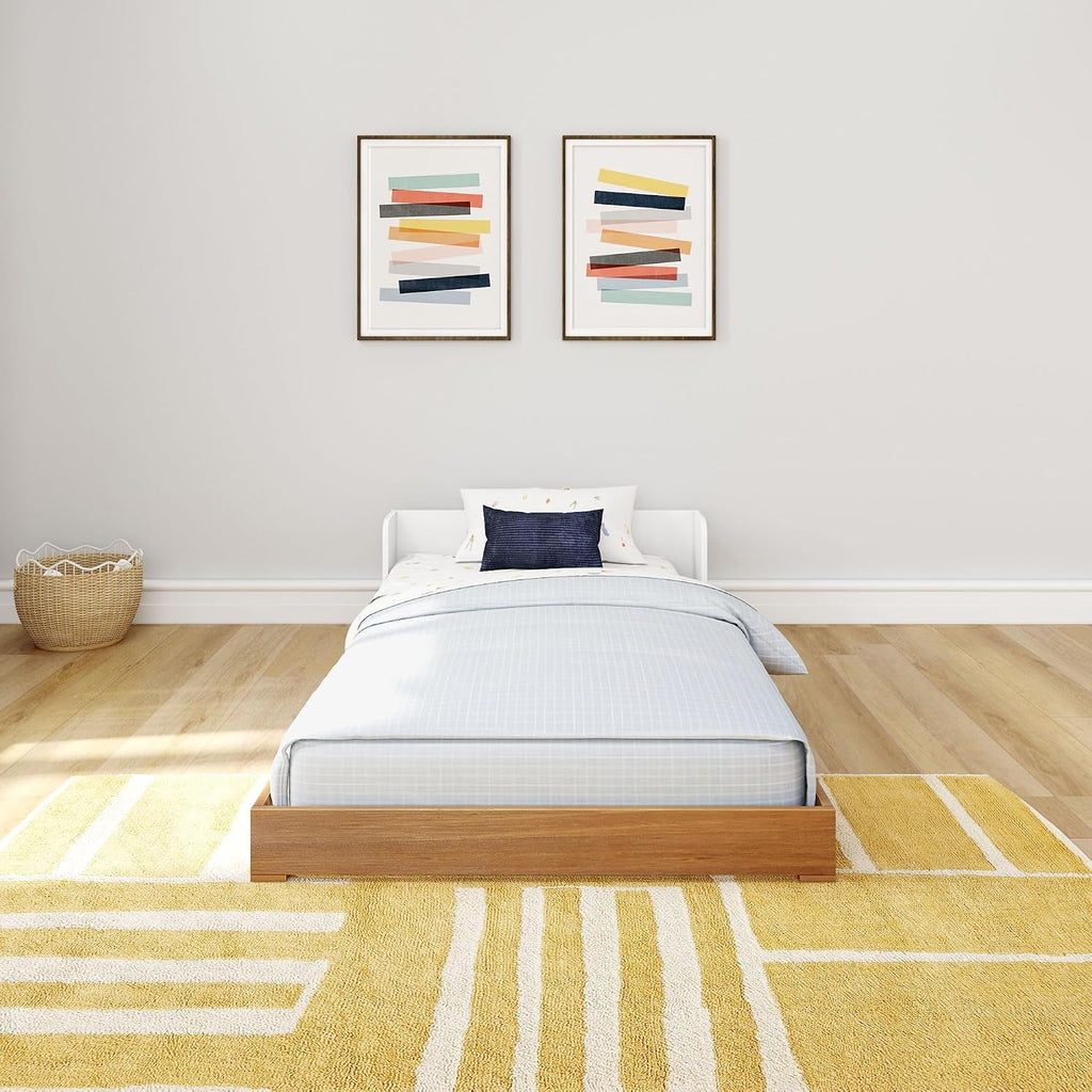 Mid-Century Modern Floor Bed, White/Pecan