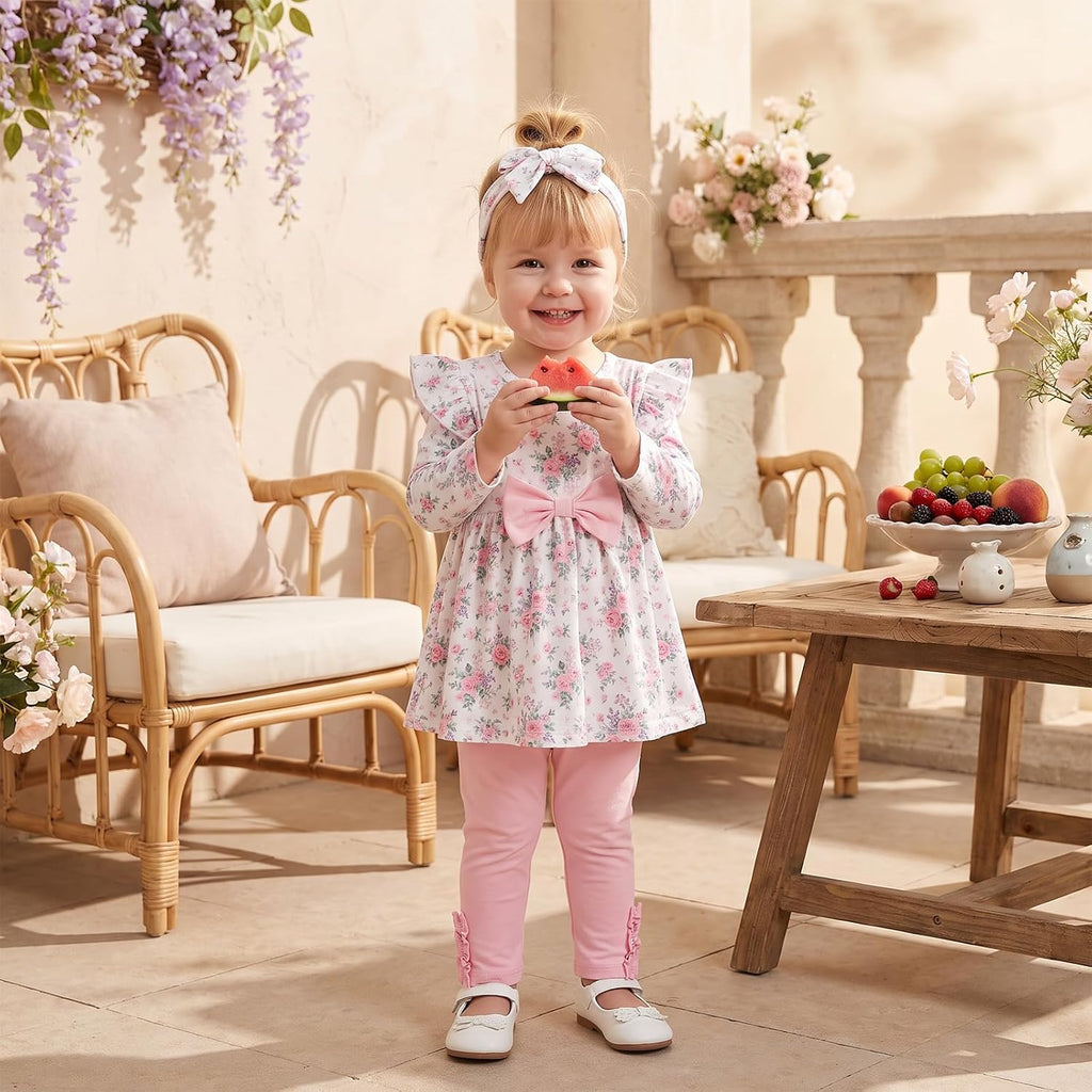 Toddler Baby Girl Fall Outfit Tunic Long Sleeve Shirt Pants Headband Set