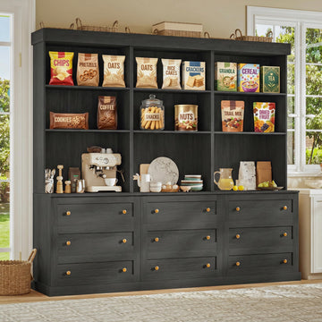71" Tall Farmhouse Kitchen Pantry, Large Storage Cabinet with Drawers, Freestanding Coffee Bar Hutch with Microwave