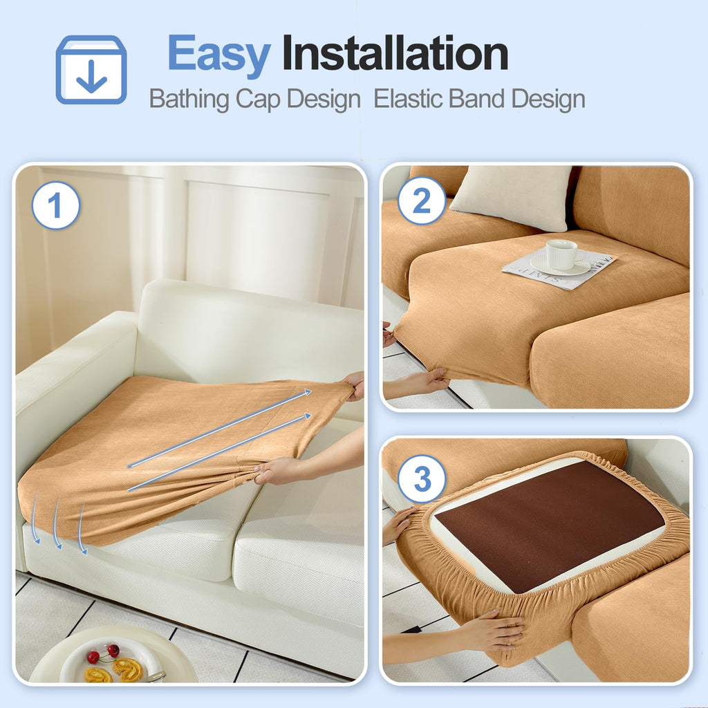 Couch Cushion Covers L Shaped Sectional, 3PC Back Covers, Khaki