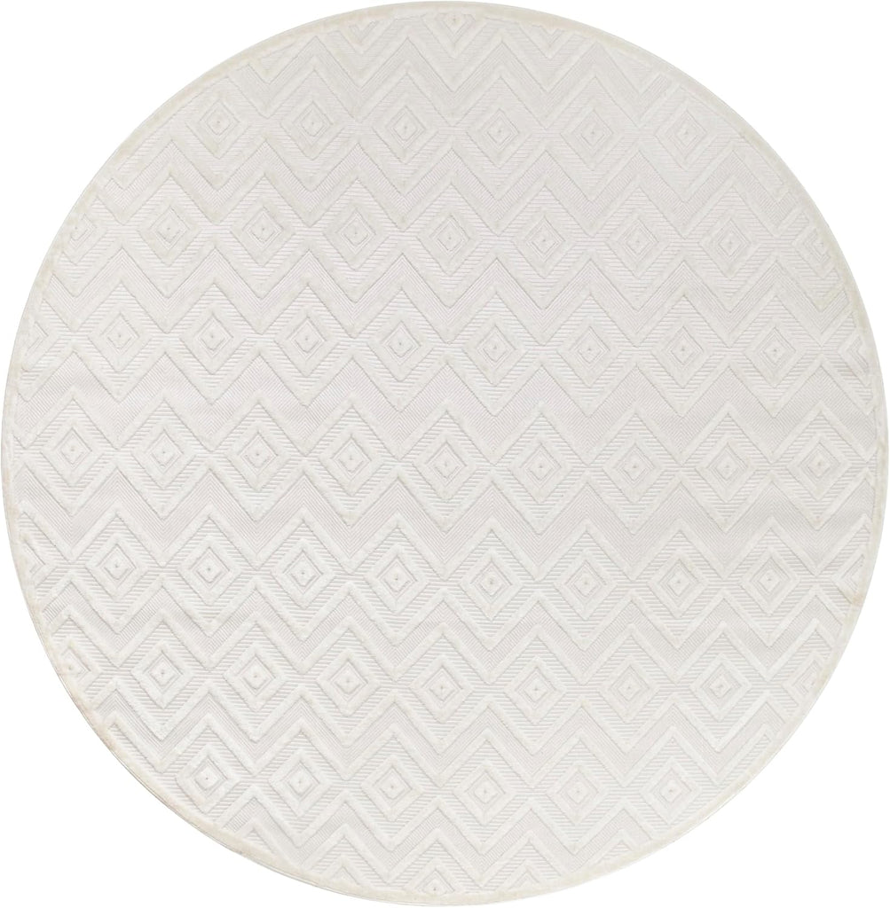 Home Versatile Ivory White 8' x Round Area Rug - Easy Clean, Non Shedding, Bed Room, Living Room, Di