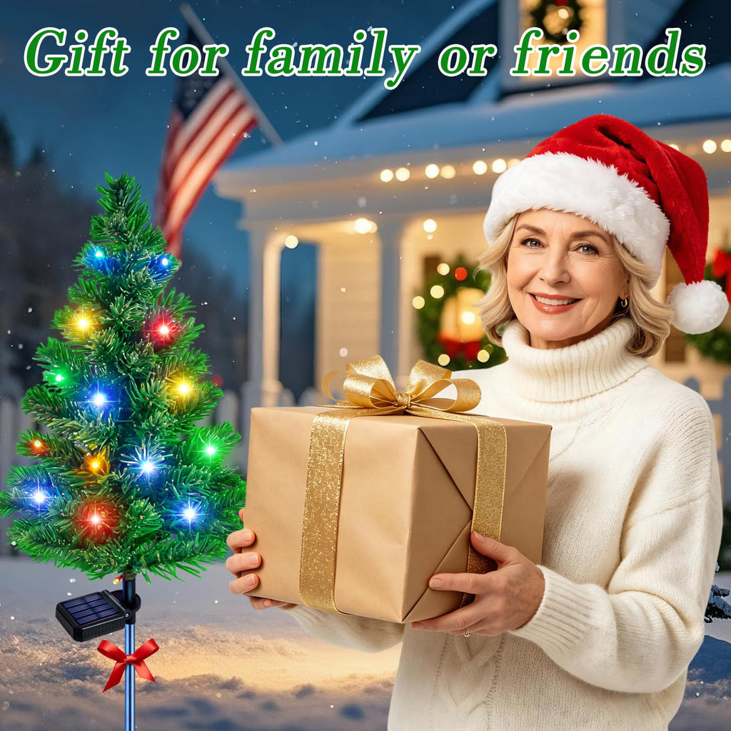 Solar Christmas Tree, 4 Pack Pre-Lit Garden Stake Lights Outdoor Decor