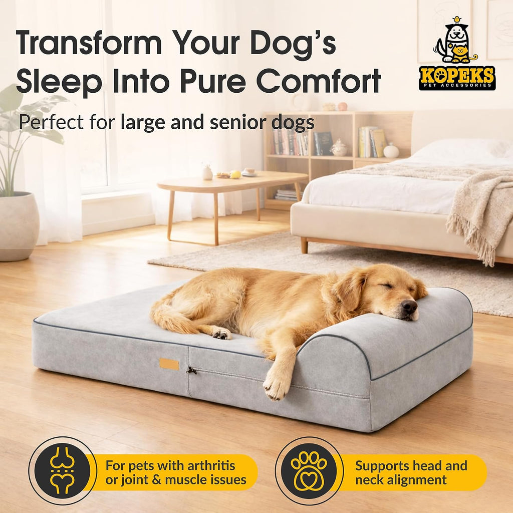 Orthopedic Memory Foam Dog Bed 7" Inch Thick Extra Large Dog Bed With Pillow Grey Includes Waterproof