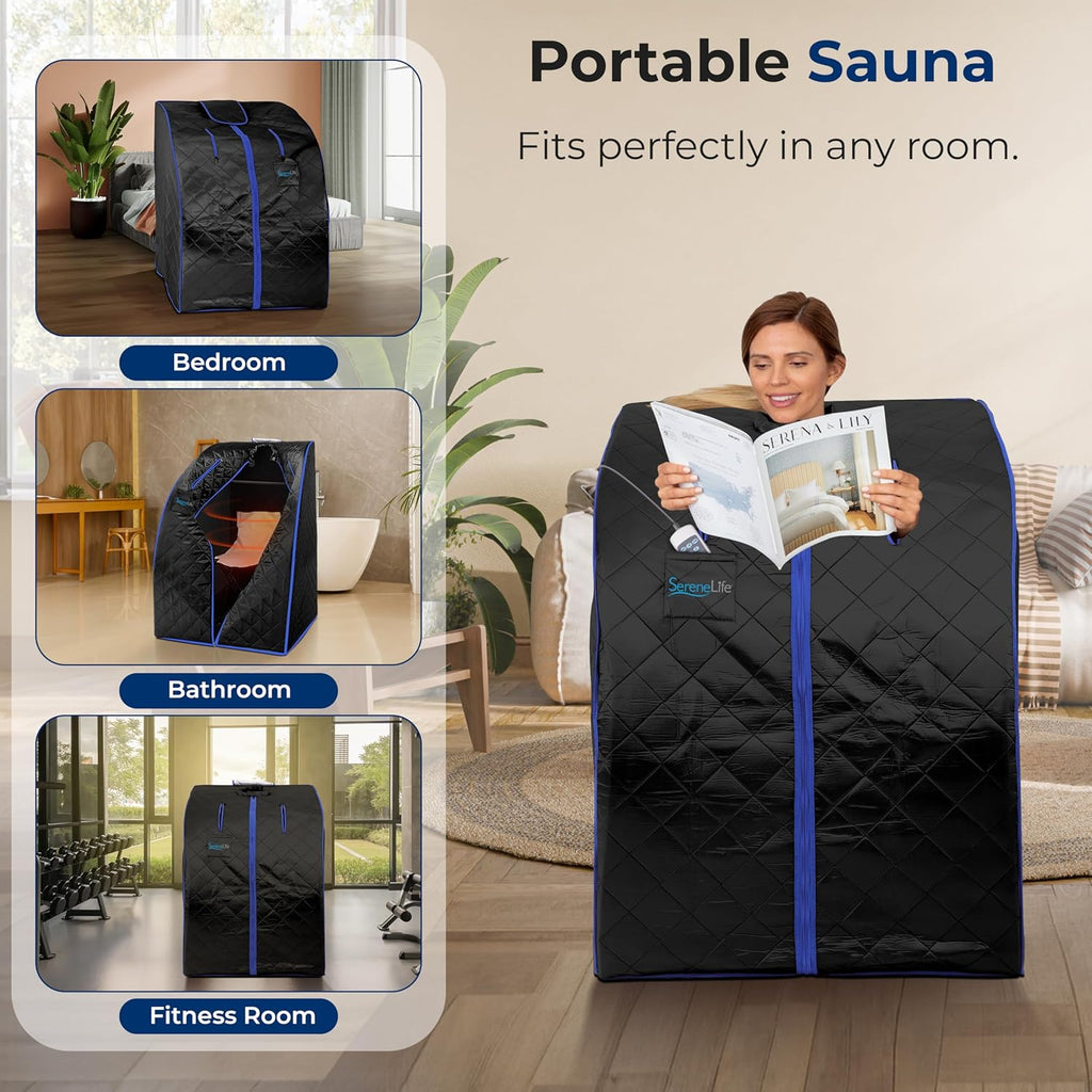 SereneLife Compact & Portable Infrared Steam Sauna, Personal Spa Style Sauna for at-Home Relaxation and Rejuvenation