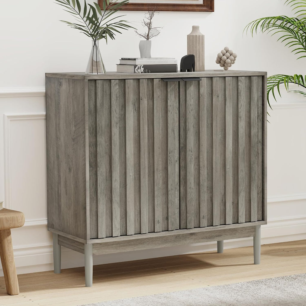 Fluted Cabinet with Storage, Small Buffet Cabinet Sideboard with Door, Kitchen Buffet Storage Accent Cabinets with