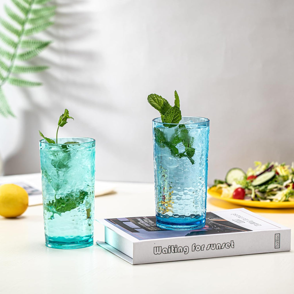 20-ounce Acrylic Glasses Plastic Tumbler, set of 6 Multicolor - Hammered Style, Dishwasher Safe, BPA Free