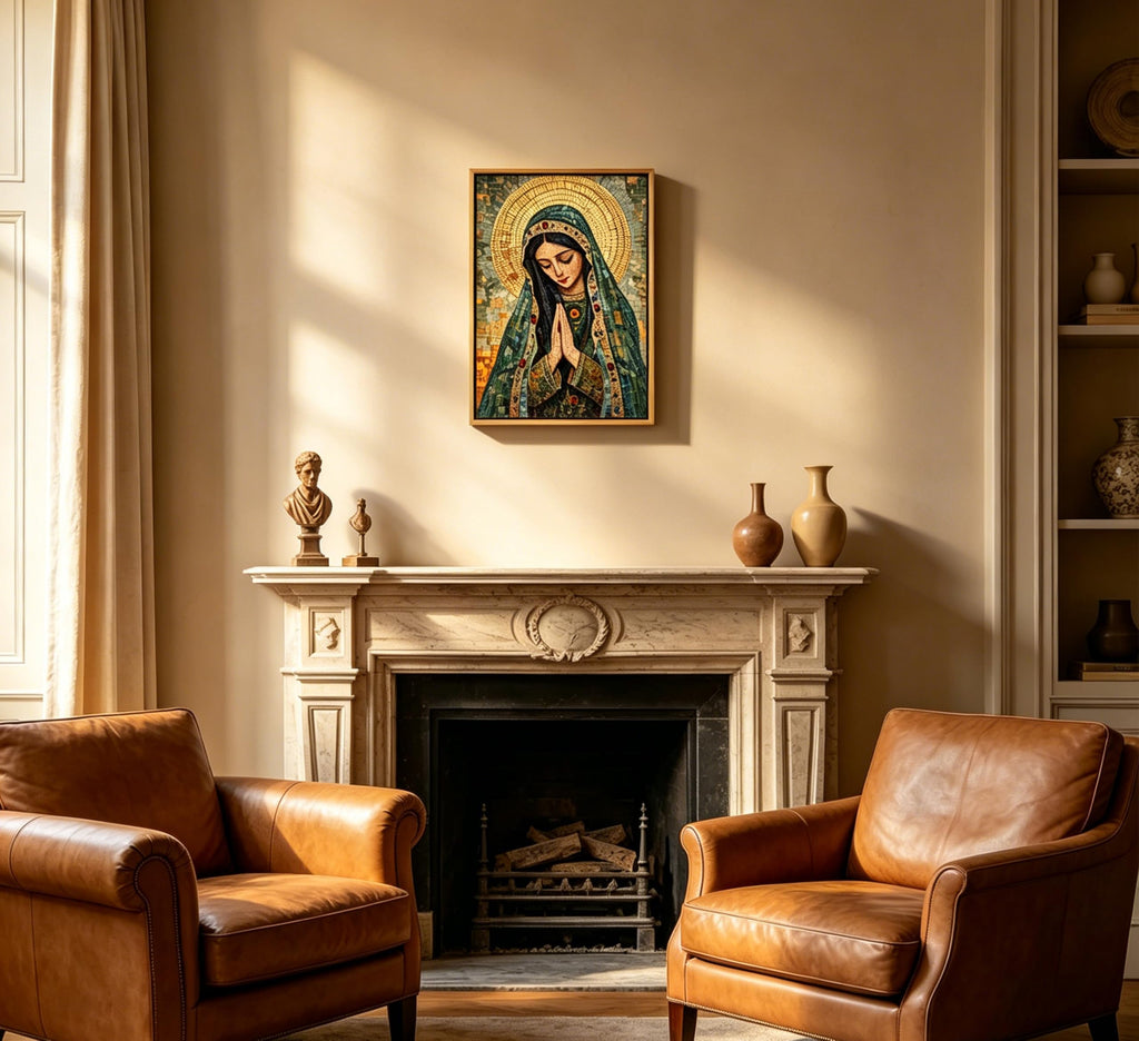 Framed Blessed Mother Wall Art, Virgin Mary Catholic Painting Canvas Prints, Our Lady of Guadalupe Portrait Picture