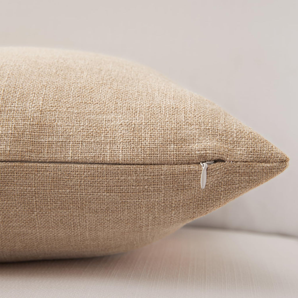 Set of 2 Tan Pillow Covers 20 x 20 Inch Farmhouse Boho Decorative Throw Pillow Covers Linen Cushion Covers for Sofa