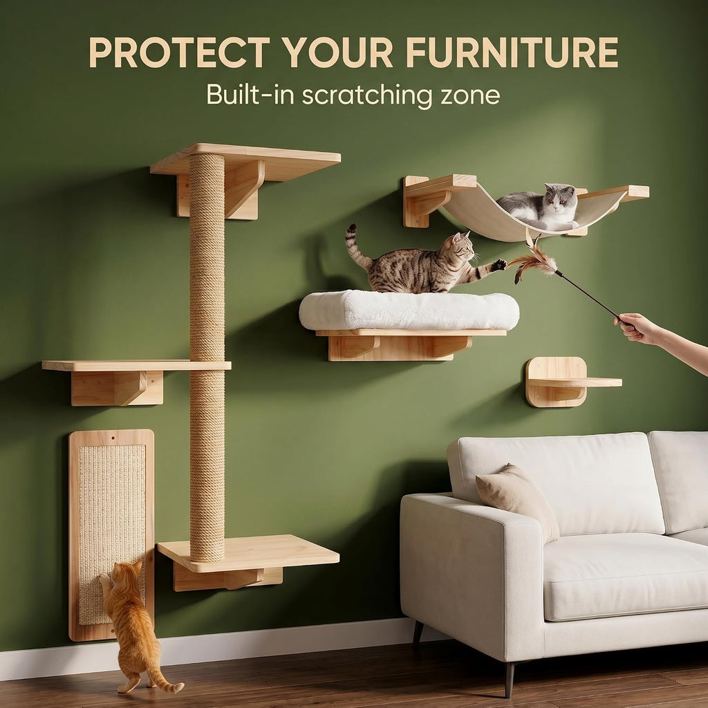 6in1 Cat Wall Shelves for Large Cats, Wall Mounted Climbing Furniture