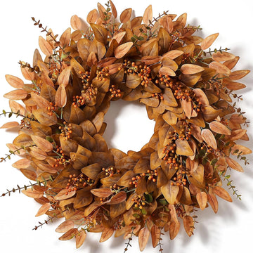 26" Fake Fall Eucalyptus Wreath with Berry for Front Door Decor(Orange)