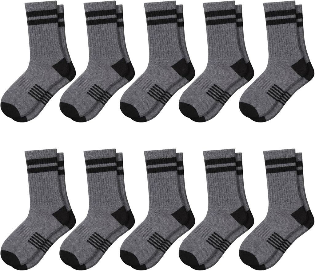 10 Pairs Boys Crew Long Athletic Socks for Old Kids Calf Sports Half Cushioned