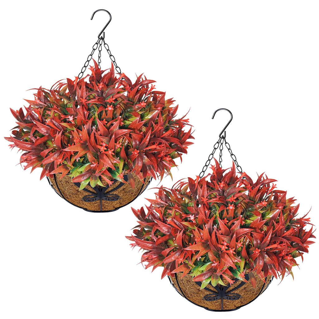 2PCS Artificial Hanging Flowers for Outdoors with Hanging Basket, 22.8" 10pcs UV Resistant Fall Faux Flowers, Fake