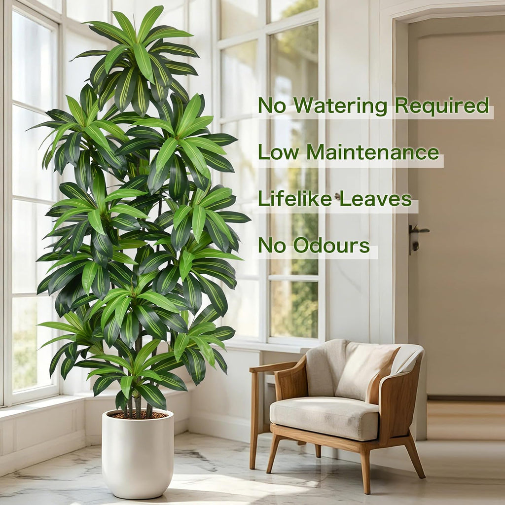 8FT Artificial Dracaena Floor Tree, Large Potted Faux Tropical Plant with Realistic Green Leaves, Tall Indoor