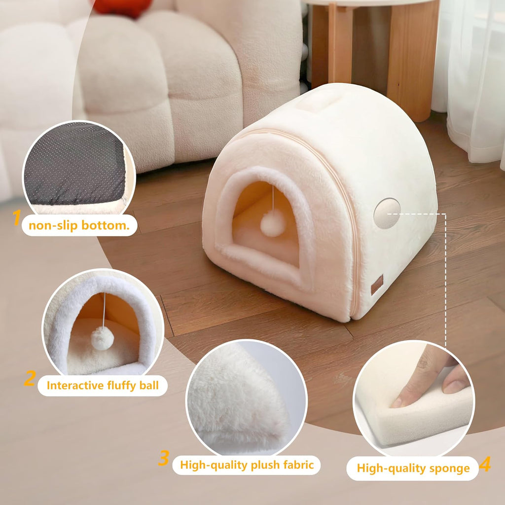 Cat Bed for Indoor Cats, Foldable cat cave, Anti-Slip & Water-Resistant Bottom, cat Houses for Indoor Cats or Small