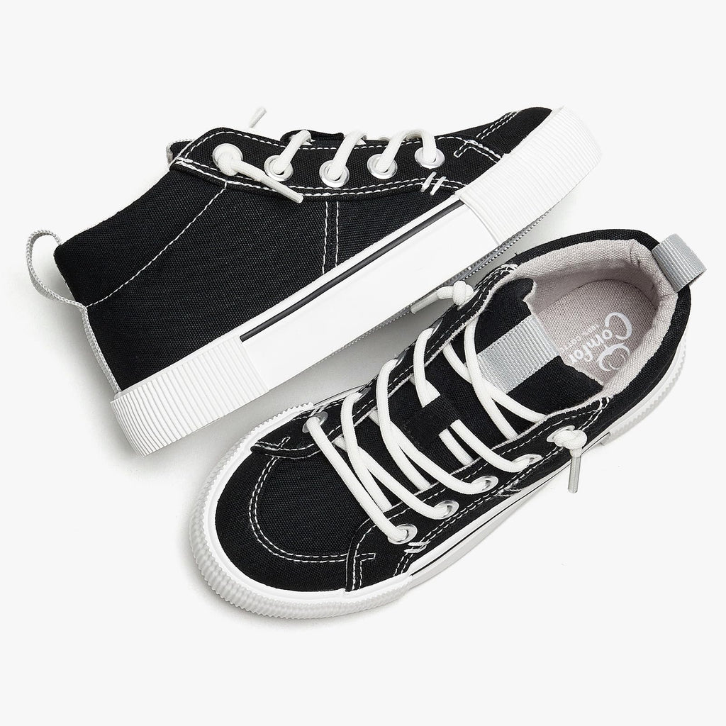 Boys Girls Mid-Top Slip On Sneaker Shoe High top-Black