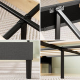 Queen Piper Upholstered Platform Bed with Horizontal Paneled Headboard, Wooden Slat Support, No Box Spring Needed