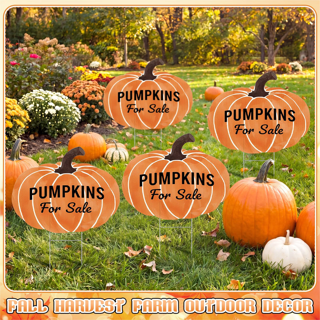 4 Pcs Fall Pumpkin Plastic Yard Sign, 15.7 x 13 in Garden Stakes