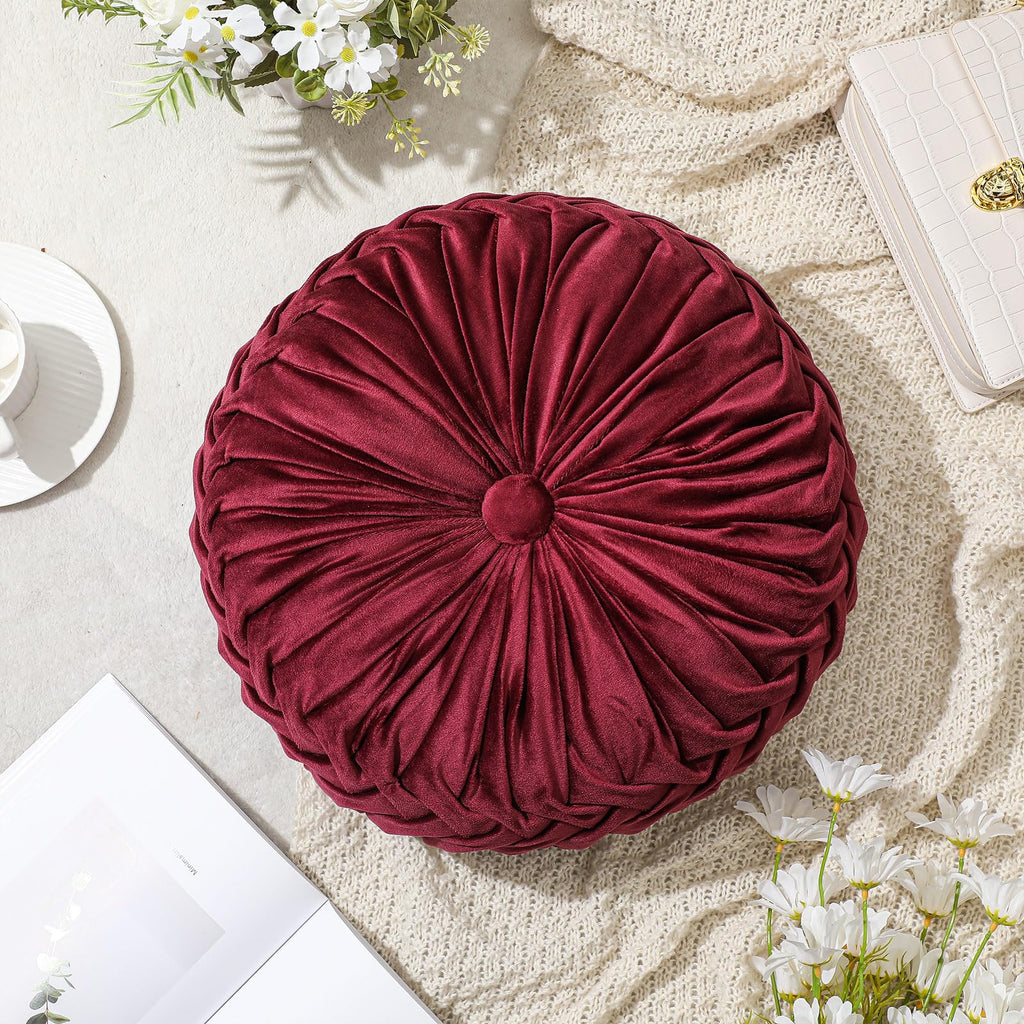 1 Pcs Round Throw Velvet Pillow Decorative Pillow (Burgundy, 15'')
