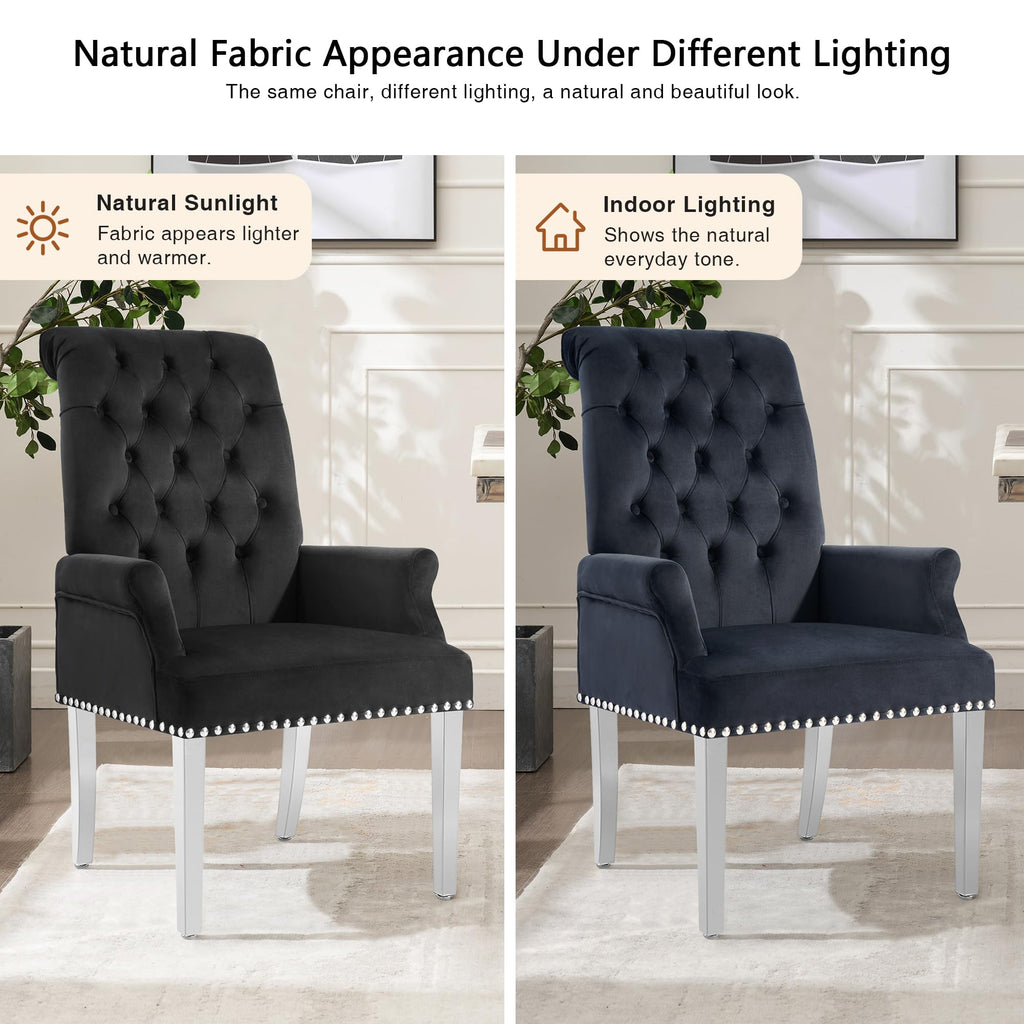 Velvet Dining Chair, Kitchen Arm Chair, Dark Grey