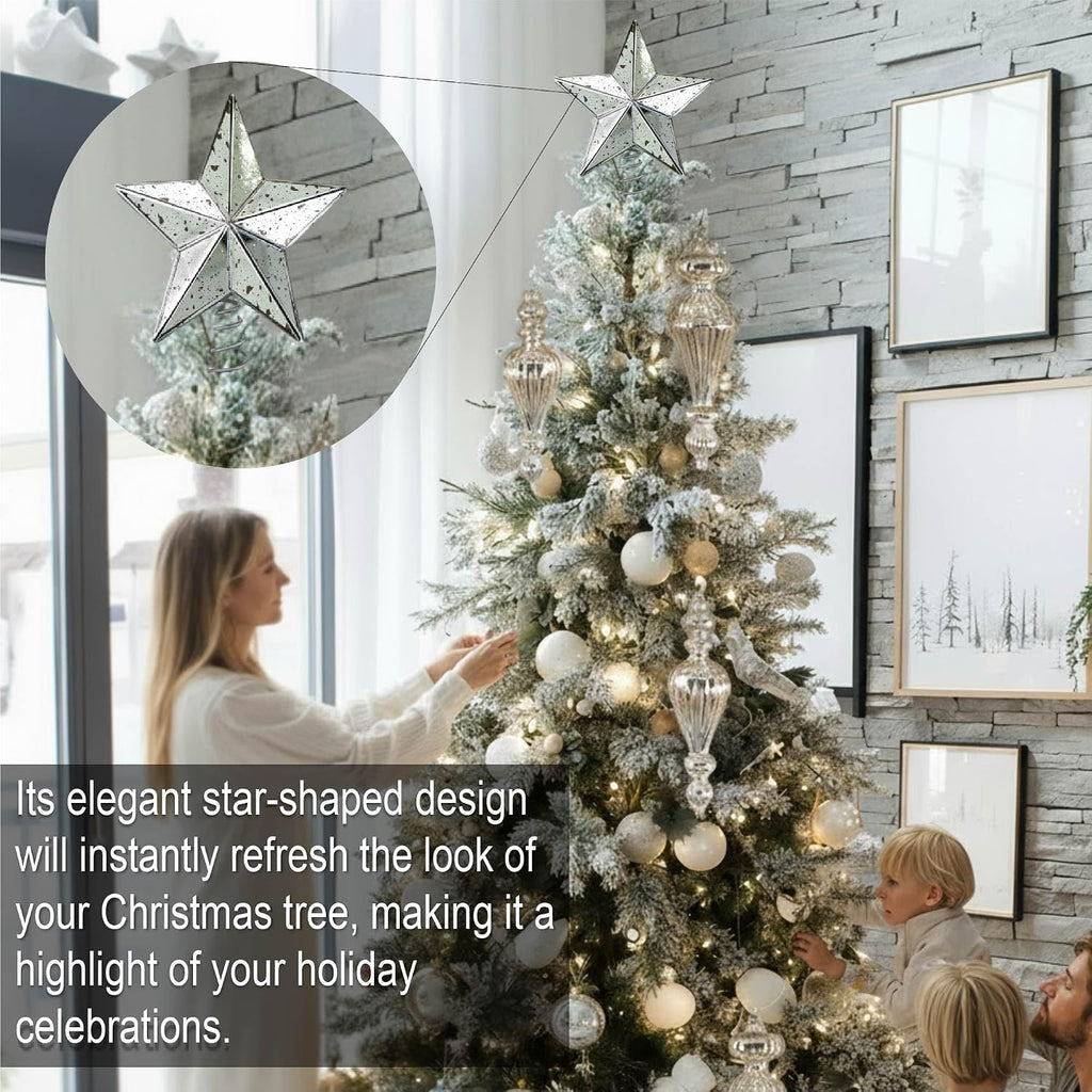 9.8 Inch Christmas Tree Topper Antique Mercury Glass Star Miniature Star Treetop Xmas Treetop Ornament for Tree Home