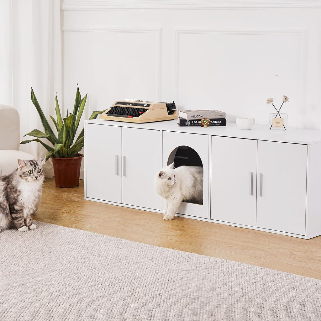 Cat Litter Box Enclosure for 2 Cats, Litter Box Furniture Hidden with Double Rooms, Wooden Cat Box Cabinet Fit Most