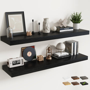 55 Inch Floating Shelves, 12"Deep Wall Shelf, 80 Lbs Capacity, Black, 2pcs