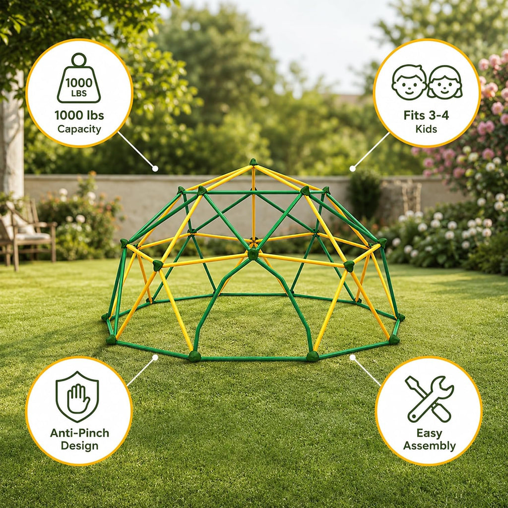 13ft Climbing Dome Kids Jungle Gym Outdoor, 1000 lbs Geometric Dome Climber Play Center, Rust & UV Resistant Steel
