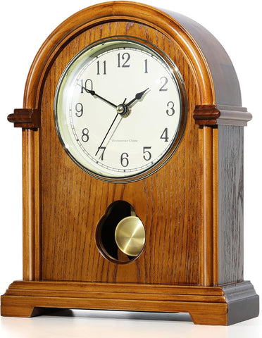 AYRELY Grandfather Mantel Clock with Hour/Quarter-Hour Chime,Elegant Wooden Frame,Gold-Tone Pendulum Table Clocks