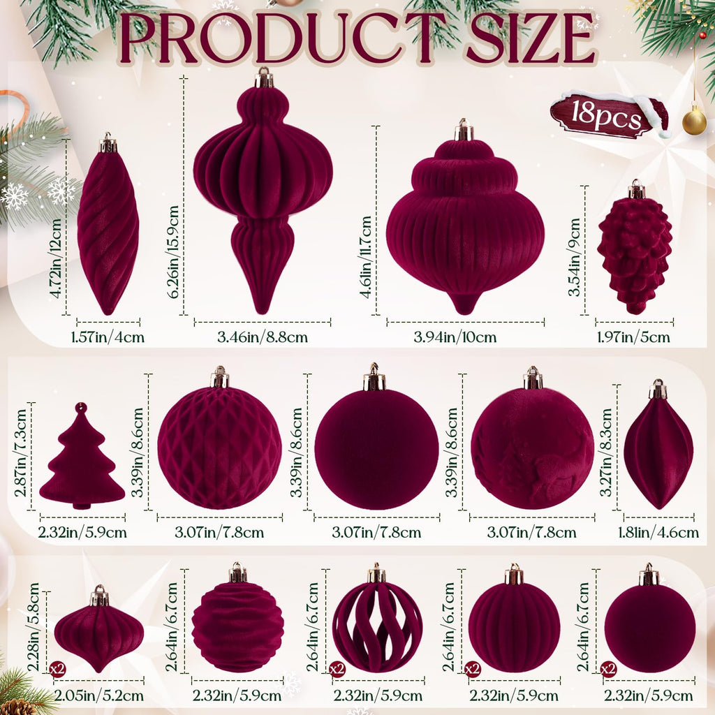 Velvet Ornaments Set for Tree Decorations Burgundy