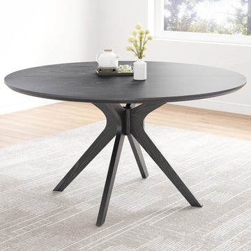 47.2" Solid Wood Round Dining Table for 4-6 People with Intersecting Pedestal Base, Circle Kitchen Tables, Black