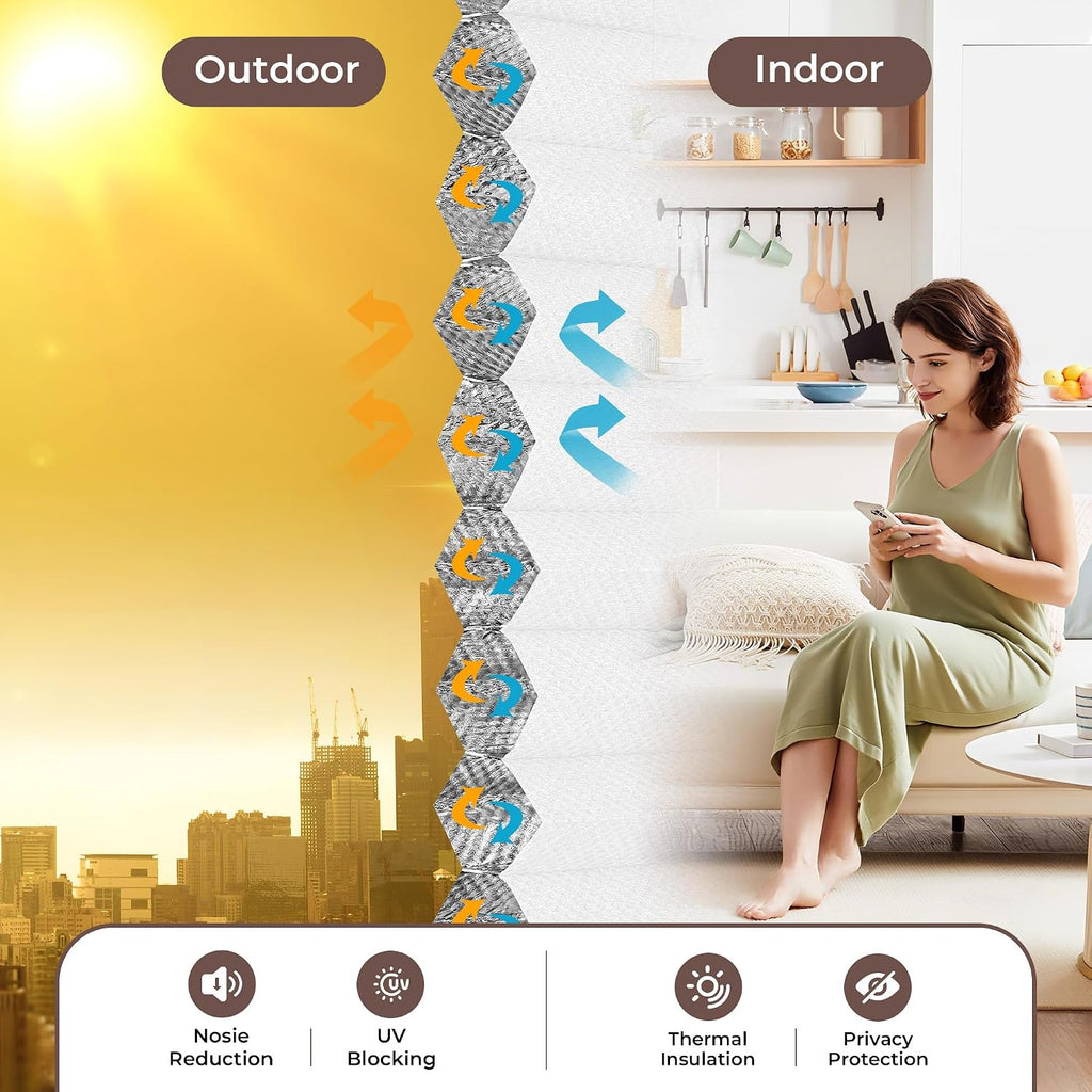 No Drill Blinds for Windows Blackout Cordless Cellular Shades Honeycomb Blinds Pull Down, Free Stop Easy Install