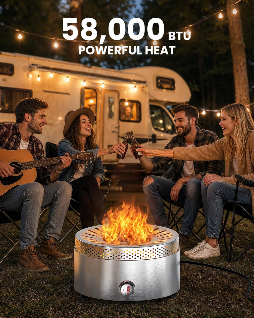 19" Outdoor Propane Fire Pit with Wind Shield, Stainless Steel