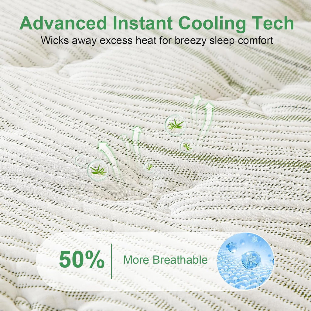 Full XL Mattress 14 Inch, Hybrid Full XL Memory Foam Mattress Medium Firm with 7-Zone Pocketed Coils for Back Pain
