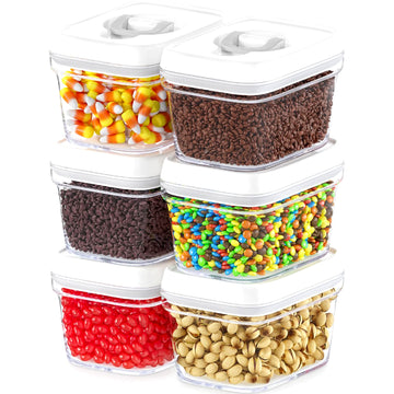 Airtight Food Storage Containers with White Lids - 0.4L 6 Pc Clear Plastic Kitchen canisters Pantry Organization for