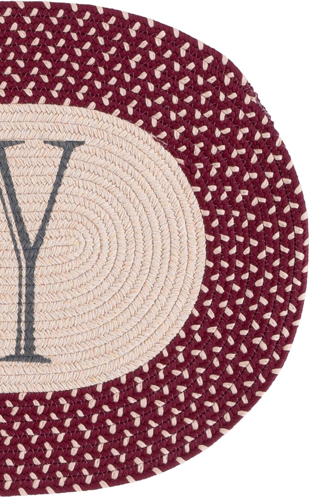 Washable Rug Braided Posters Collection - 1'8" x 4' Oval, Beige & Burgundy Red, Handmade & Easy to Clean, Ideal