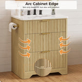 30" Freestanding Bathroom Vanity with Ceramic Sink - Vanity Cabinet with 2 Drawers & Flip-Down Storage