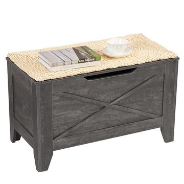 Storage Bench, Entryway Ottoman with Metal Safety Hinges Wicker-Knot Cushion, Shoe Bench for Storage Farmhouse