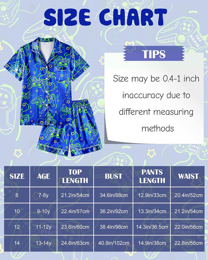 Boys Pajamas Big Boys Satin PJS Set Summer Short Sleeve Button Down Kids Silky Pajama Lounge Sleepwear