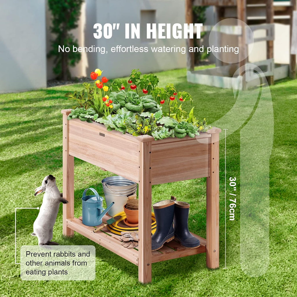 Raised Garden Bed 34x18x30in with Sturdy Legs, High End Natural Fir Wood Planter Box Elevated Planting Stand for